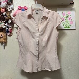 H&M Baby pink and white pin stripe button front short sleeve collar shirt size 8